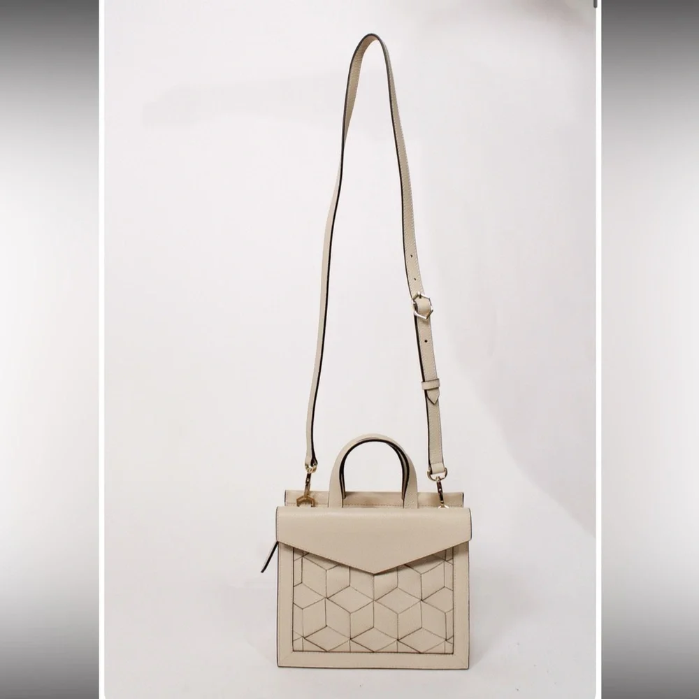 Welden Voyager Small Flap Satchel Cement Colored Pebbled Leather Crossbody Bag - Picture 2 of 13